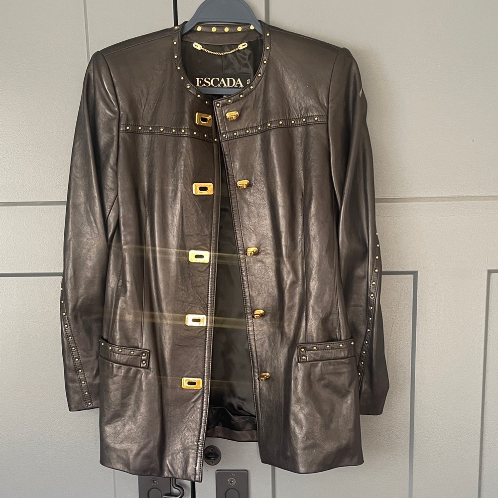 Escada VINTAGE Black Leather Studded Jacket with Gold Accents